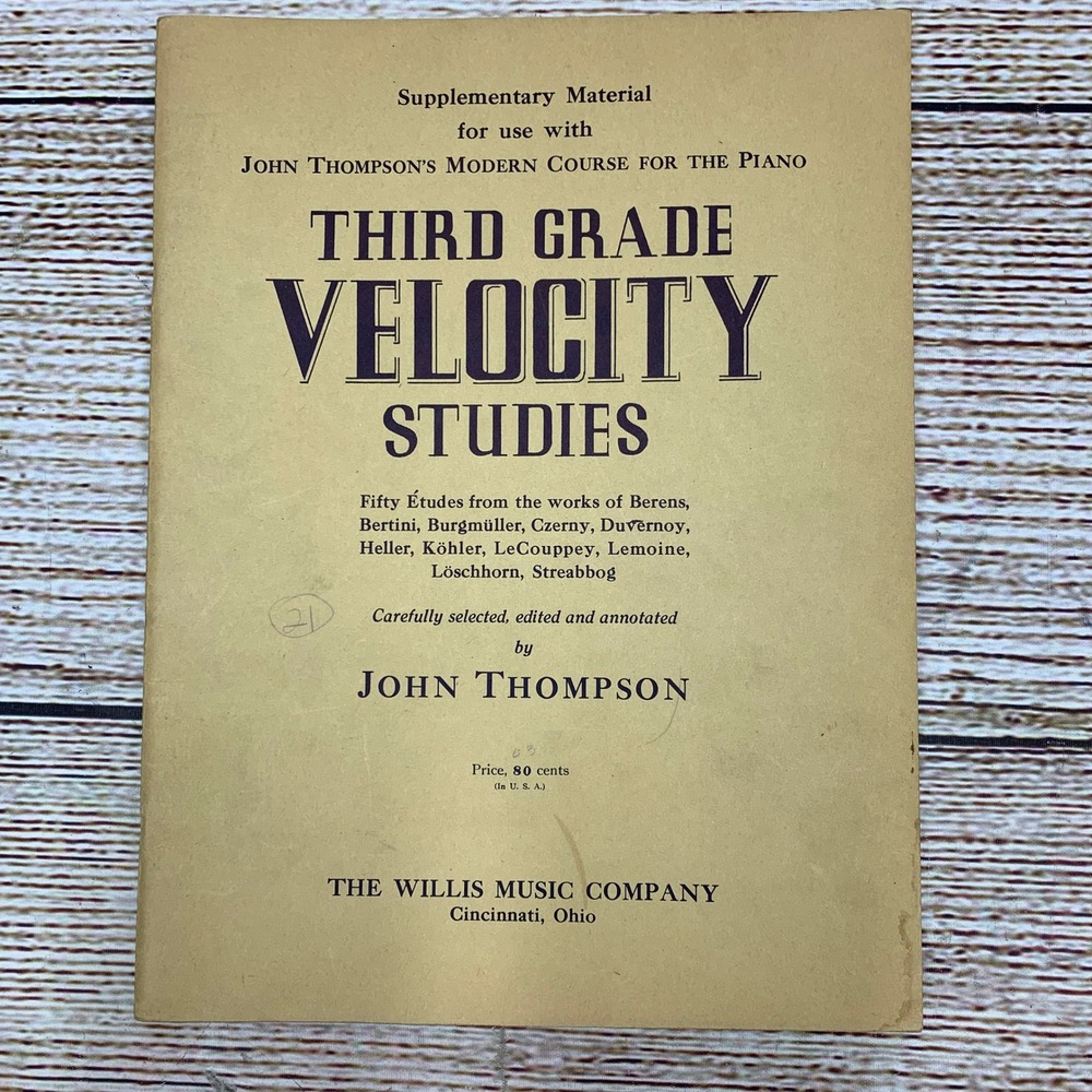 John Thompson Modern Course Piano Third Grade Velocity Studies Music Book 1938‎
